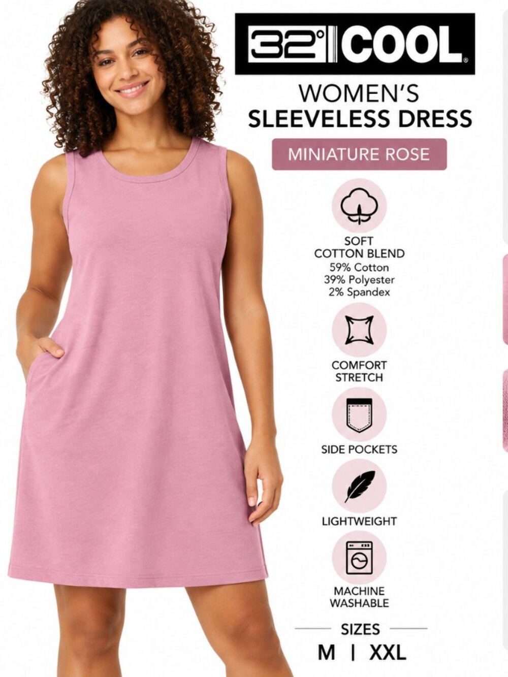 32 Degrees Womenβs Sleeveless Dress Miniature Rose Pockets M XXL NWT